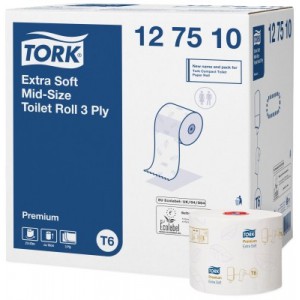 TORK Premium kompakt toalettpapír tekercs, T6, fehér, 3 rétegű, 27tekercs/karton SCA-127510